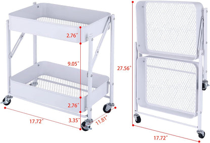 2-Tier Utility Rolling Cart Storage Sofa Side Table with Wheels, Mobile Trolley Organizer with for Office Home Kitchen Organization, Cream White
