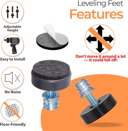 24 Pack M6 Thread Adjustable Furniture Levelers with Self-Adhesive Felt Pads – 1" Leveling Feet & Floor Protectors for Chairs, Tables on Hardwood Floors