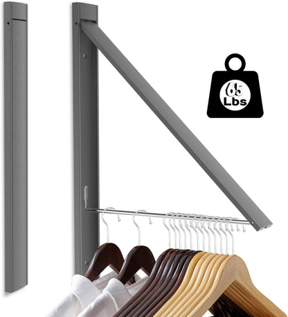 No Drill Wall Mounted Drying Rack 65 lb Aluminum, White | Wall rack folds flat to 0.39 inch. Holds 8-11 shirts. Pearl white finish for apartment, bathroom, RV, dorm.