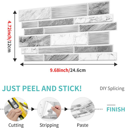 36 Sheets of Self Adhesive Marble Tile Wall Tiles Vinyl Sticker | 9.68 x 4.72in Water Resistant, Easy to Stick and Peel off, Suitable for DIY Decoration on Ceilings and Walls (Black)