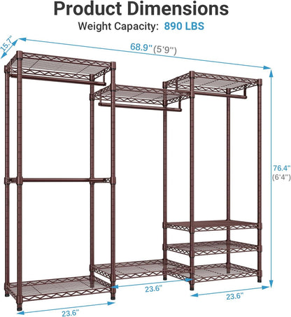 VIPEK V5 Heavy Duty Clothes Rack, Portable Closet Wardrobe with 4 Hanging Rods & 8 Shelves, Freestanding Adjustable Garment Rack for Bedroom, Walk-in Closet, 890 lbs Capacity, Black, 68.9" L
