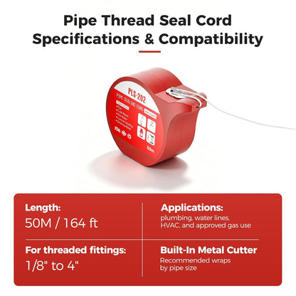 Ukoke 164ft Pipe Thread Sealant Cord for NPT Fittings (1/8”–4”) – Professional Plumber’s Grade Thread Seal String – Leak-Proof Upgrade for Water, Gas, HVAC & Solar – 50m