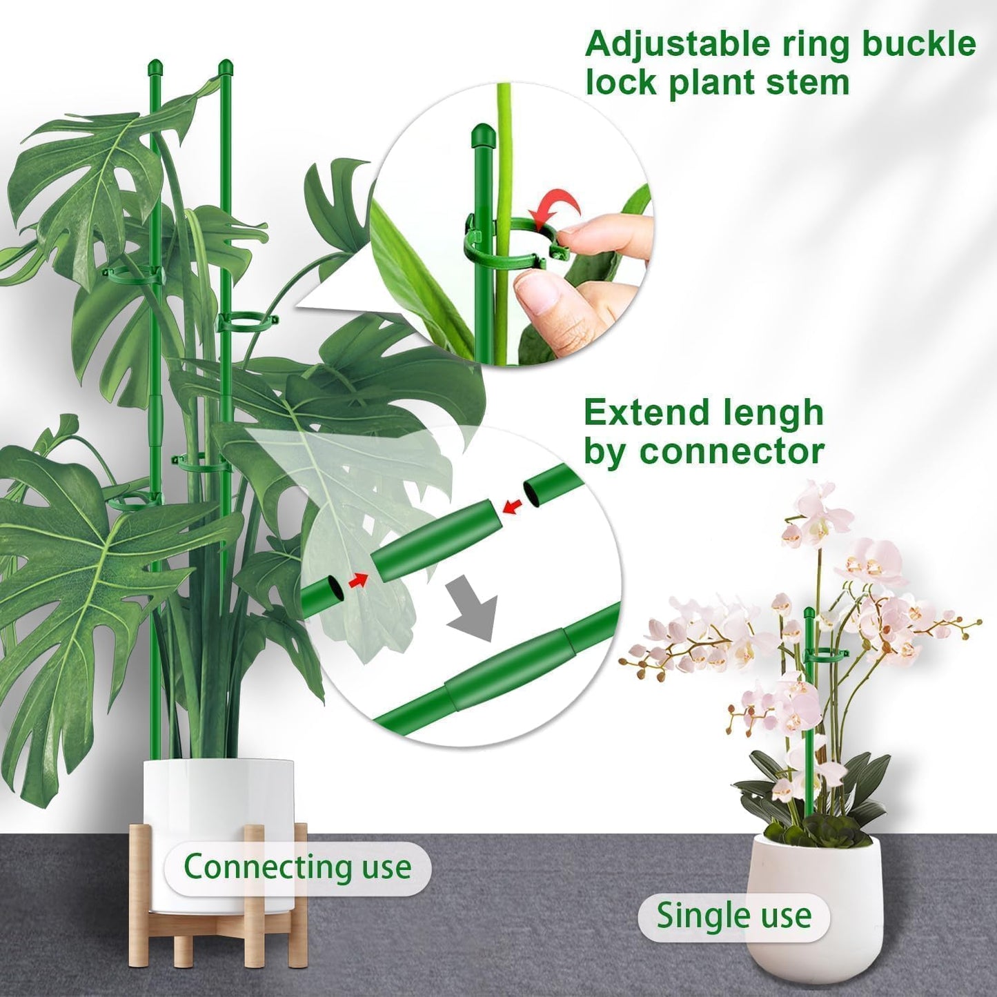 Plant Support Stakes for Indoor SupKing Orchid Sticks with Clips Garden Stake Extended to 2/3/4ft for Outdoor Potted Tomato Rose Vegetables House Palnts Comes with 20 Plants Ties(15 inch 10Pcs)