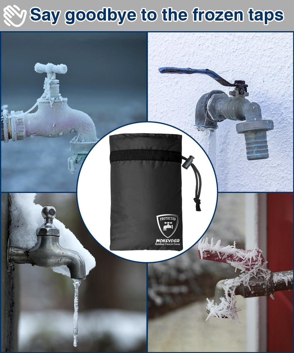 Enlarge Outdoor Faucet Cover for Winter Freeze Protection, 13” W x 25" H Hose Bib Covers Socks for Garden Lawn Faucets & Yard Hydrant, Reusable Long Insulated Spigot Cover, Black, 1 Pack