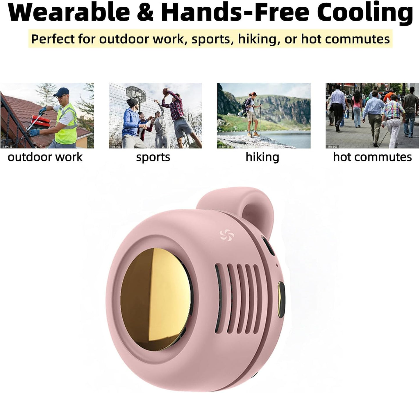Portable Silent Bladeless Clip On Fan, Mini Fan With Clip, Rechargeable Personal Held Fans, Adjustable 3-Speed Suspended Waist Fans for Outdoor,Camping,Travel,Office (Pink)