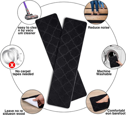 Stair Treads for Wooden Steps 15pcs - 8x30in Carpet Stairs Runner Indoor Non-Slip Stair Mats for Kids Elders and Pets
