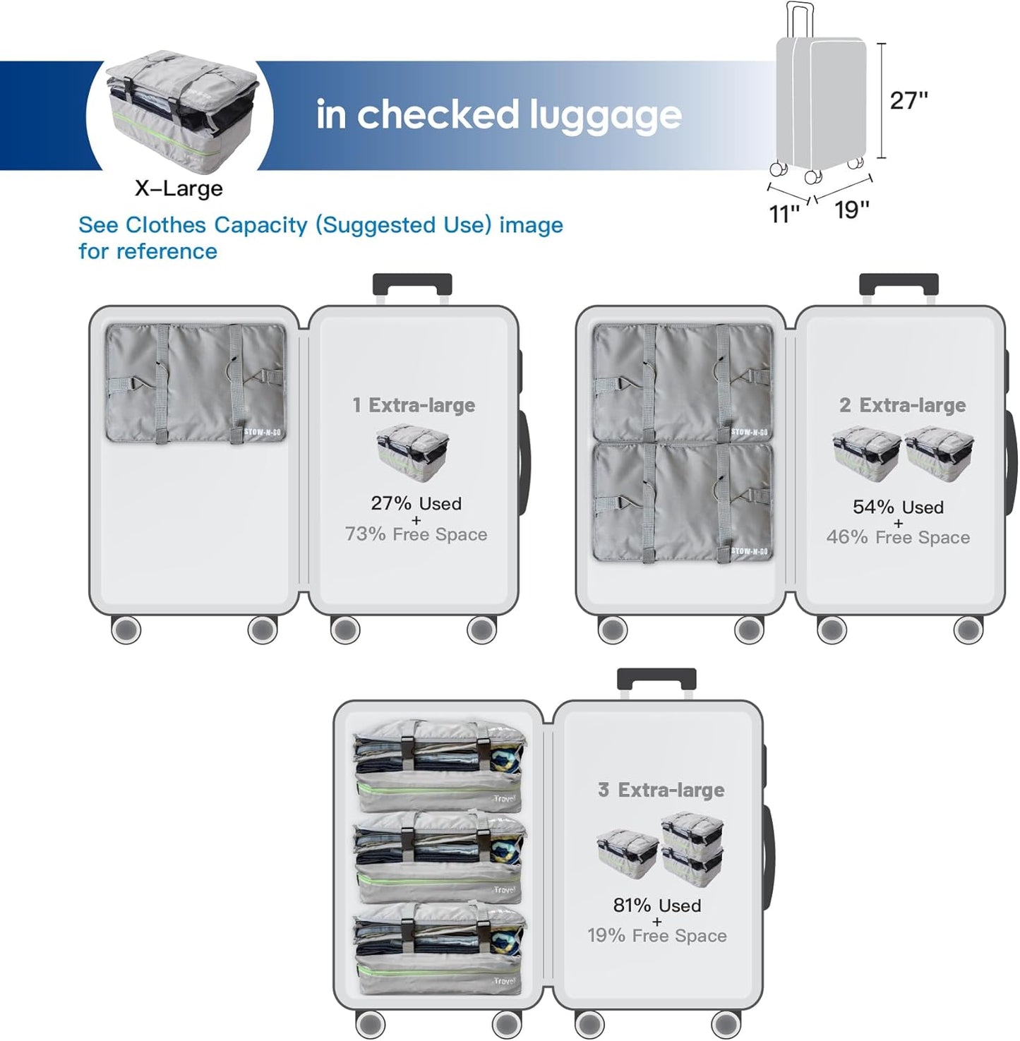 Grand Fusion Stow-N-Go Hanging Travel Shelves, Packing Organizer for Luggage. Carry on Closet for Suitcase. Expandable Packing Cube. Travel Essentials. (Black - L, L = (L) 11.8" x (W) 11.8")