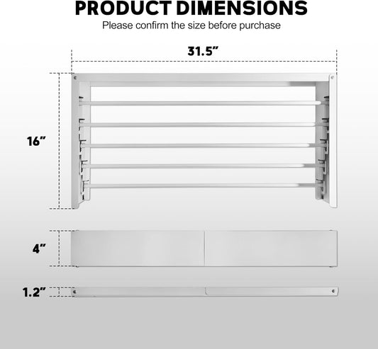 Wall Mounted Clothes Drying Rack 31.5" Wide，Foldable Wall Mount Laundry Rack with 5 Aluminum Rods,Retractable and Foldable Space-Saving Wall Mounted Clothes Drying Rack White