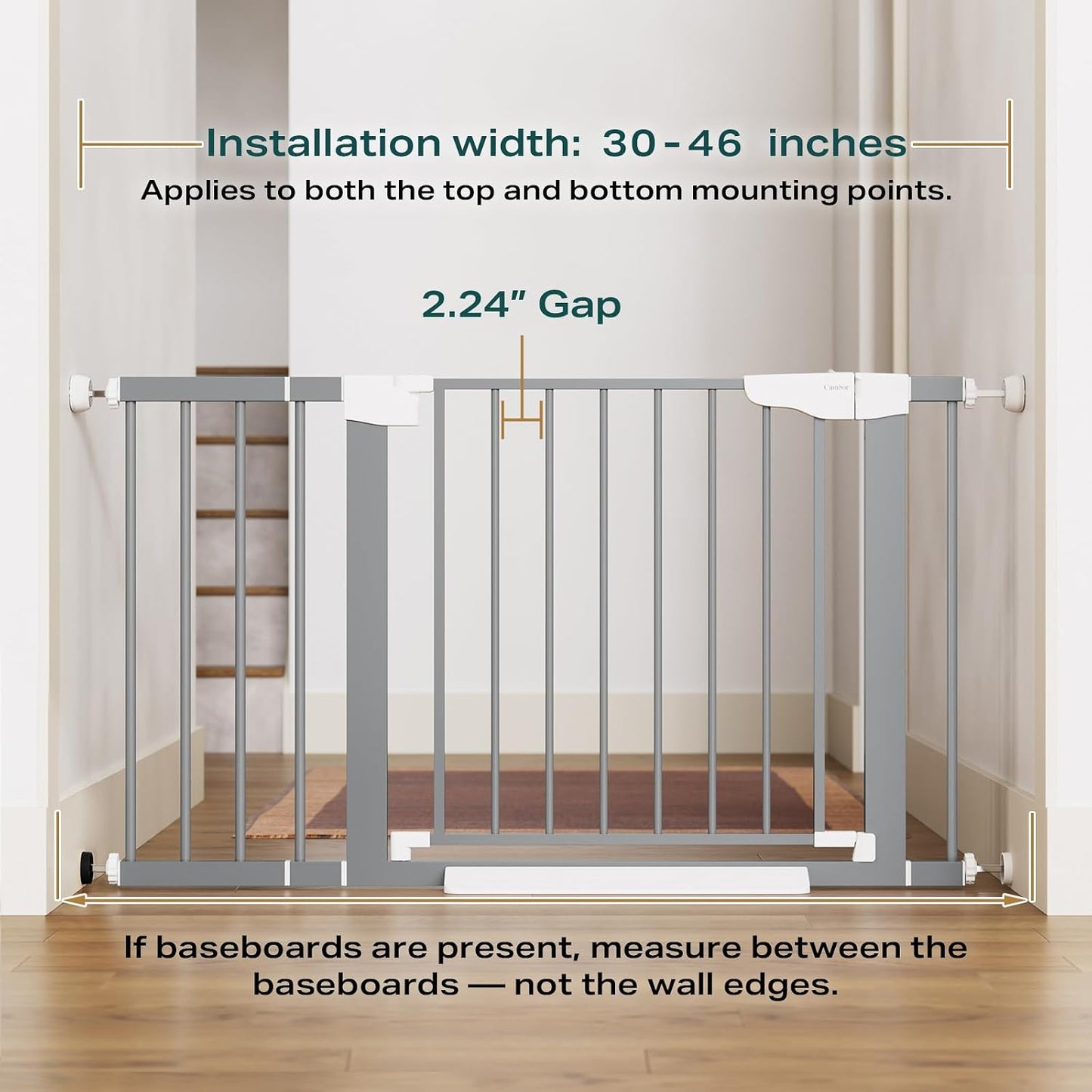 Cumbor 30-46" Baby Gate for Stairs, Mom's Choice Awards Winner-Auto Close Dog Gate for The House, Gifts for Mom, Easy Install Pressure Mounted Pet Gates for Doorways, Black