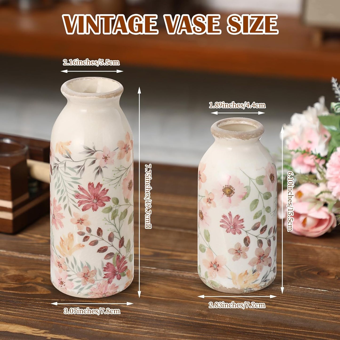 2 Pcs Ceramic Small Vase Rustic Farmhouse Vase Boho Vases Home Decoration for Your Kitchen Bedroom Office Bathroom & Shelf Centerpiece Table Decorative(Simplicity)