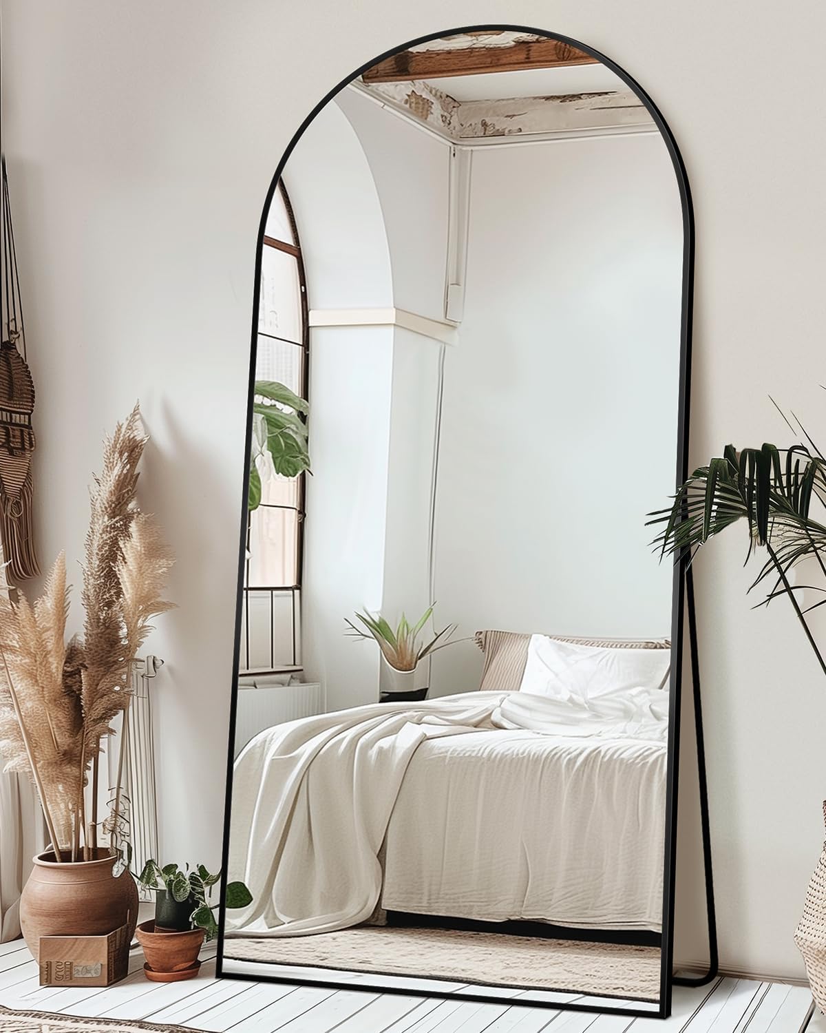 Full Length Mirror with Stand, 71"x28" Arched Full Body Large Stand Up Aluminum Frame Floor Standing Mirror, Freestanding Hanging Leaning Mounted for Bedroom Living Room Entryway Gold