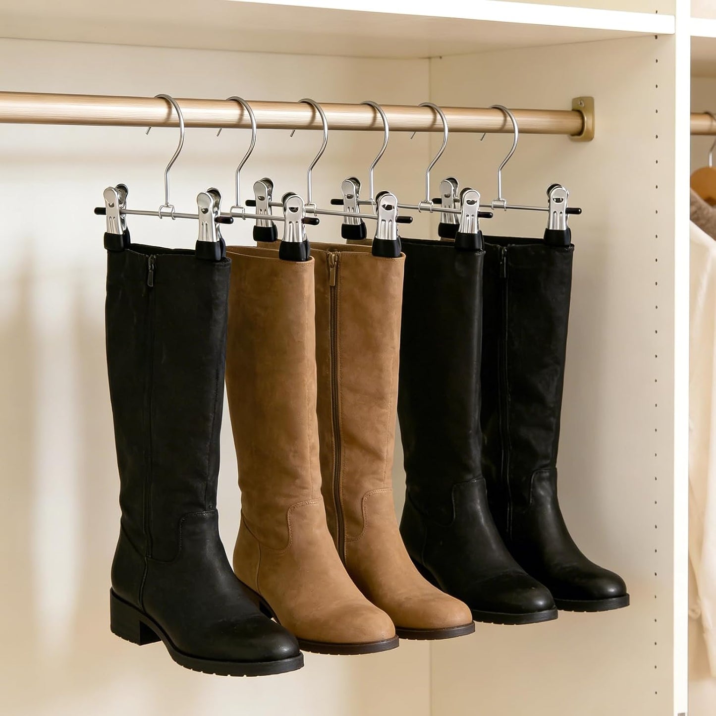 10PCS Boot Hangers with 2 Adjustable Clips, Portable Travel Shoe Rack, Stainless Steel Space Saving Multifunctional Hanging Clips for Socks Towels Hats Clothes Boots Home Laundry