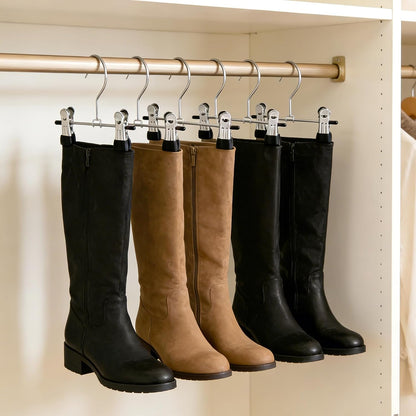 10PCS Boot Hangers with 2 Adjustable Clips, Portable Travel Shoe Rack, Stainless Steel Space Saving Multifunctional Hanging Clips for Socks Towels Hats Clothes Boots Home Laundry