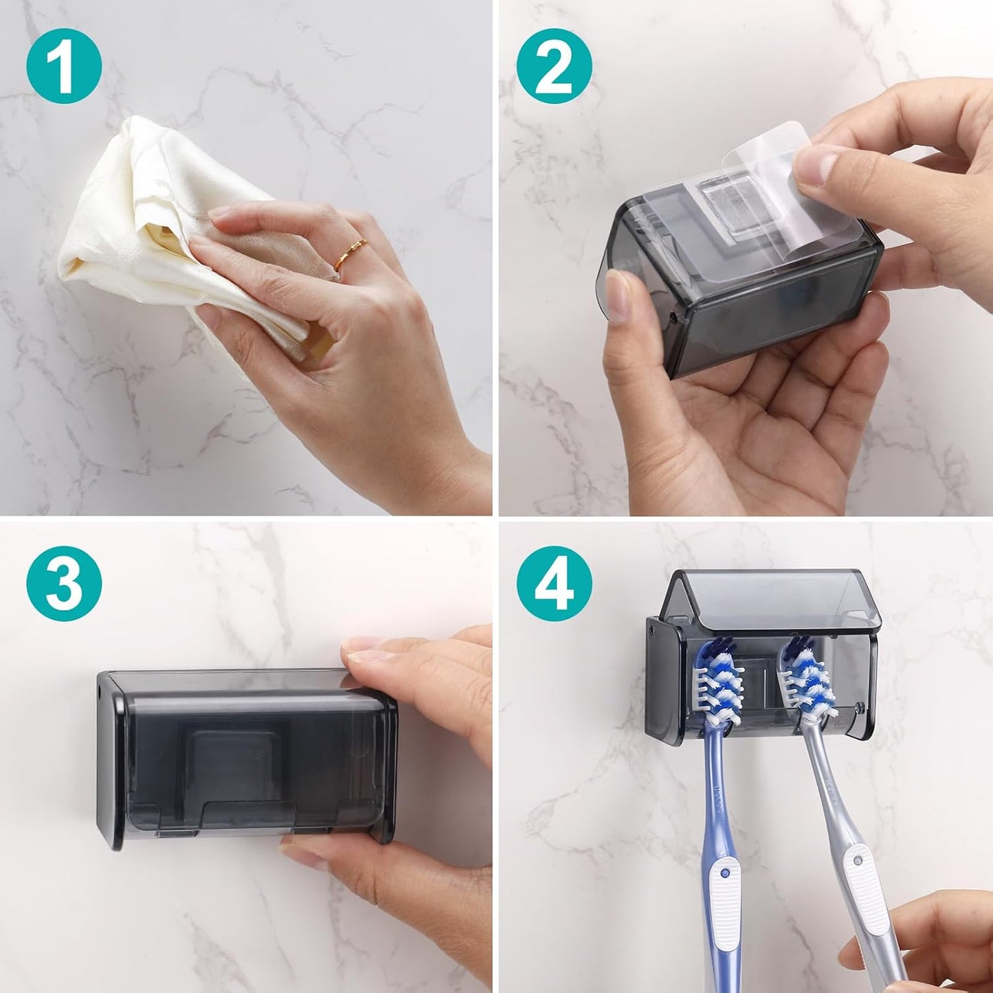 PARKMANI 2 PCS Toothbrush Holders Wall Mounted with Cover, Electric Tooth Brushing Holder for Bathroom, 2 Slots Self Adhesive Toothbrush Organizer for Family, Kids (2, Brushed Silver)