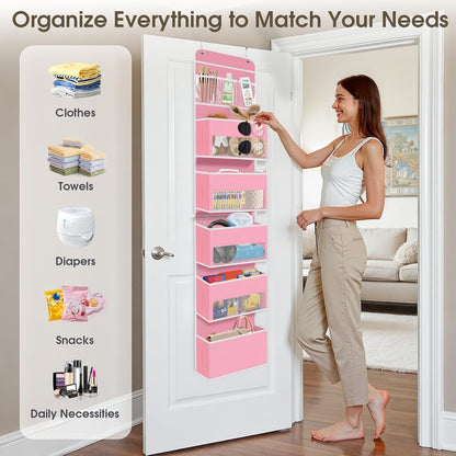 SpaceHacks 1 Pack Over The Door Organizer, Hanging Storage Organizer with Clear Window, 40lb Ultra Sturdy Large Capacity Room Organizer for Pantry Laundry Bathroom Nursery Closet Baby Essential (Grey)