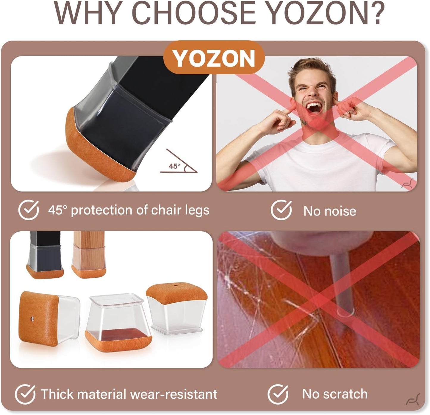 YOZON Chair Leg Floor Protectors Felt Furniture Pads Silicone Caps | Chair Leg Protectors for Hardwood Floors 32 Pack Anti-Scratch Reduce Noise Clear Round Medium Fit 3/4" to 1-3/16" (19-30mm)