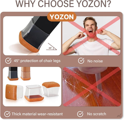YOZON Chair Leg Floor Protectors Felt Furniture Pads Silicone Caps | Chair Leg Protectors for Hardwood Floors 32 Pack Anti-Scratch Reduce Noise Clear Round Medium Fit 3/4" to 1-3/16" (19-30mm)