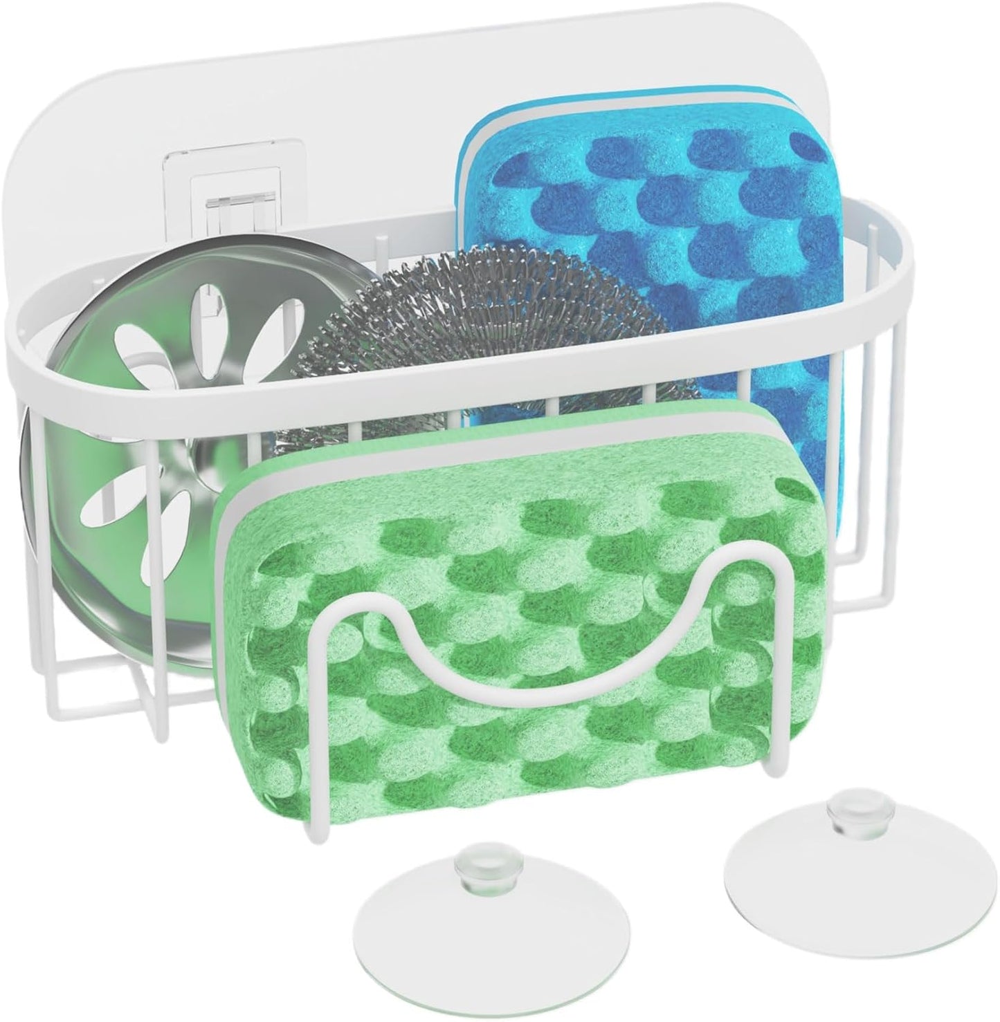 HapiRm Multifunctional Sponge Holder with Unique M-Shaped, 2 Installation Methods Kitchen Sink Caddy Organizer, Rustproof Stainless Steel Kitchen Organizers and Storage Essentials - Black