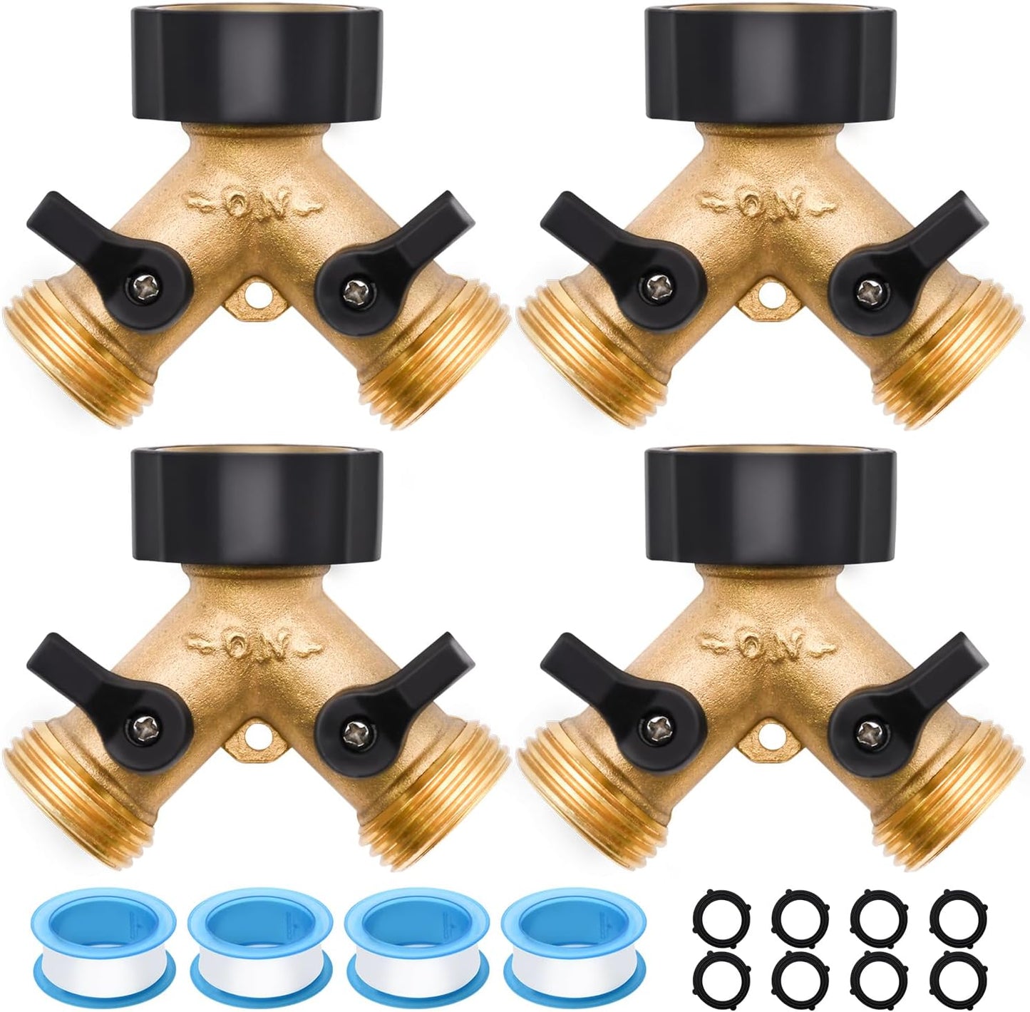 1/2/4 Pack 2 Way Hose Splitter, for 3/4" Hose Connector, with Rubber Washers & Tapes | for 3/4" Hose Connector