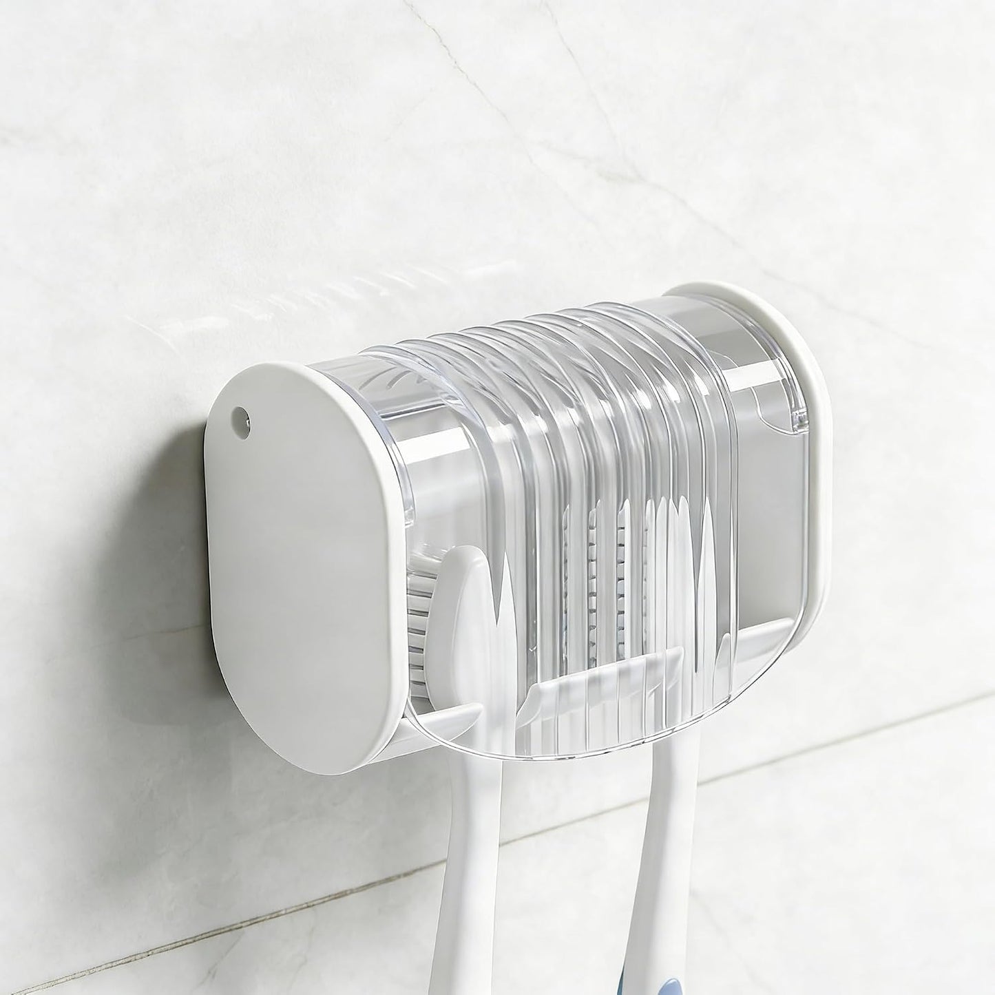 1 Pack Toothbrush Holder Wall Mounted with Cover for Bathroom, 2 Slots Toothbrush Storage Organizer for Shower, Self Adhesive Toothbrush Hanger (Grey)