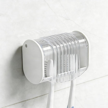 1 Pack Toothbrush Holder Wall Mounted with Cover for Bathroom, 2 Slots Toothbrush Storage Organizer for Shower, Self Adhesive Toothbrush Hanger (Grey)