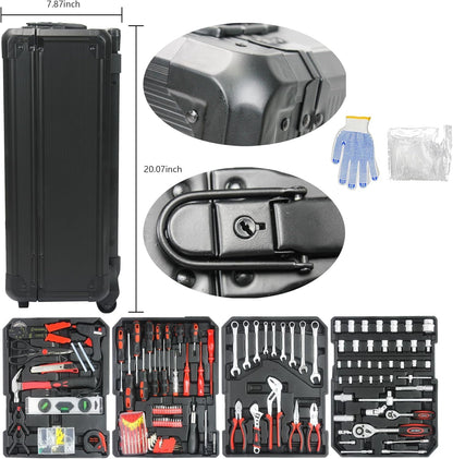899PCS Tool Set, Household Tool Kit with Rolling Tool Box, Complete Tool Box Set Hand Tool Set with Tool Box, Mechanic Tool Set Rolling Tool Set for Auto Repair/Home Tool Set (Black)
