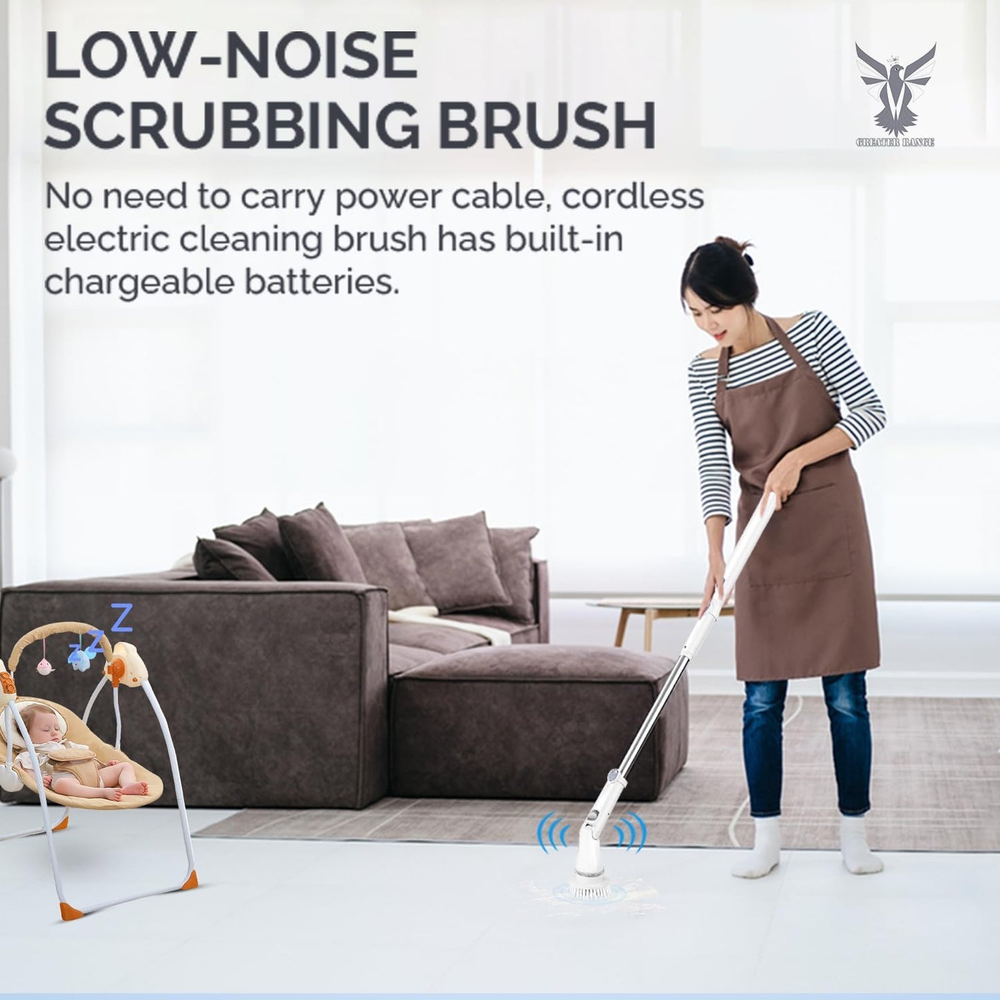 Electric Spin Scrubber - Cordless Cleaning Head with 6 Replaceable Brushes - 90° Rotatable - Ideal for Floor, Window, Cars - Ivory White
