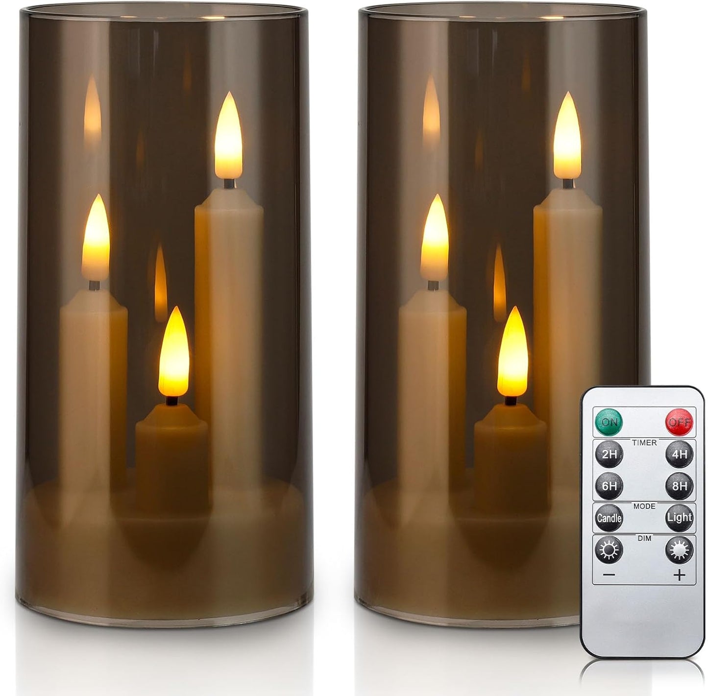Set of 24 Slim Outdoor LED Candles, Battery Operated Flickering Fake Candles with 10-Key Timers for Patio & Porch Decor, 2.2 Inch Diameter Waterproof Resin Pillars for Large Events & Sconces (White)