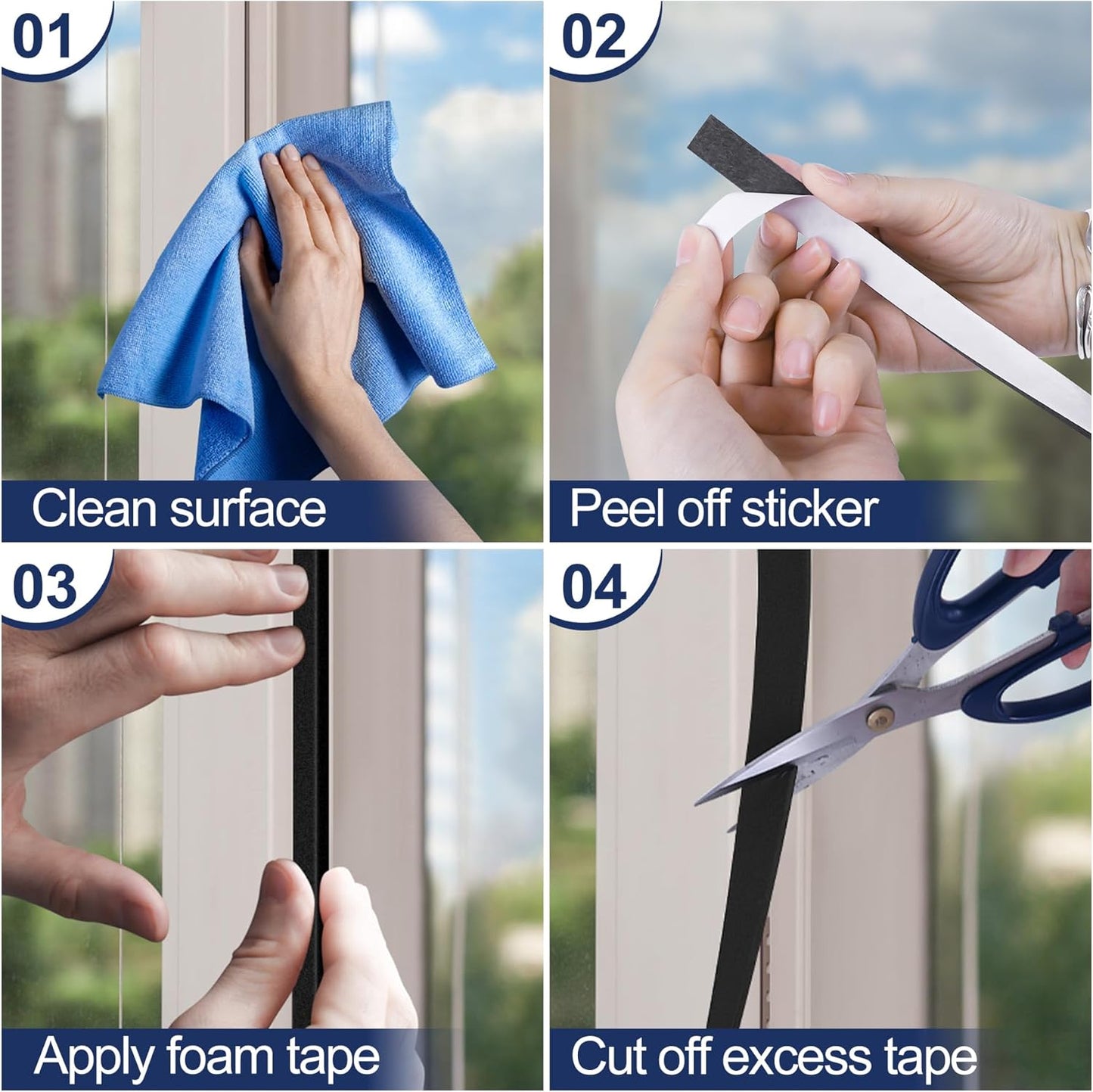66Ft Foam Tapes Self Adhesive Foam Seal Strips 1/2In x 1/8In x 33.1Ft Each Roll Weatherstrips High Resilience Weather Stripping Door Seals for Door Soundproofing, Window Insulation (2R, White)