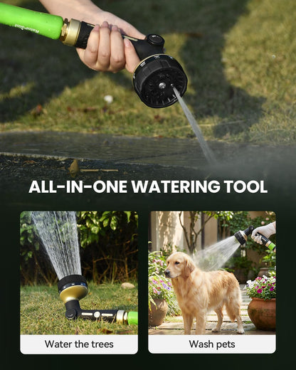 RAINPOINT Garden Hose Nozzle Heavy Duty - 100% Metal Thumb Control Spray Nozzles for Garden Hose High Pressure, 10 Patterns Water Hose Nozzle for Car Wash, Watering Lawn and Pets, Green