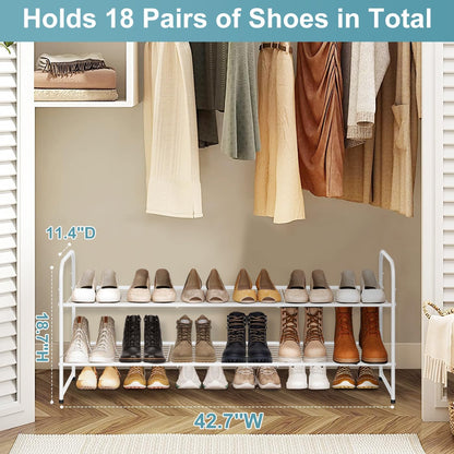 AOODA Long 3 Tier Metal Shoe Rack for Closet Wide Stackable Shoe Storage Organizer for Entryway, Bedroom, Floor, 24-Pairs Men Sneakers Shoe Shelf with Wire Grid, Black
