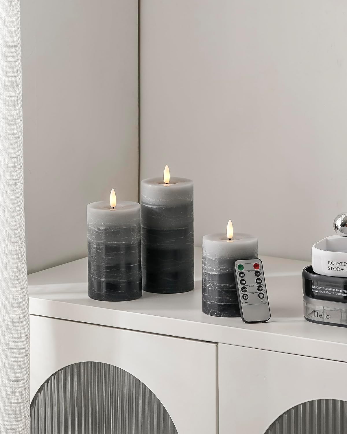 Stmarry White Flameless Candles with Remote and Timer, Real Wax Made LED Pillar Candles Battery Operated with 3D Flickering Flame - 3" x 4",5",6" - Set of 3