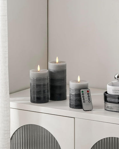 Stmarry White Flameless Candles with Remote and Timer, Real Wax Made LED Pillar Candles Battery Operated with 3D Flickering Flame - 3" x 4",5",6" - Set of 3
