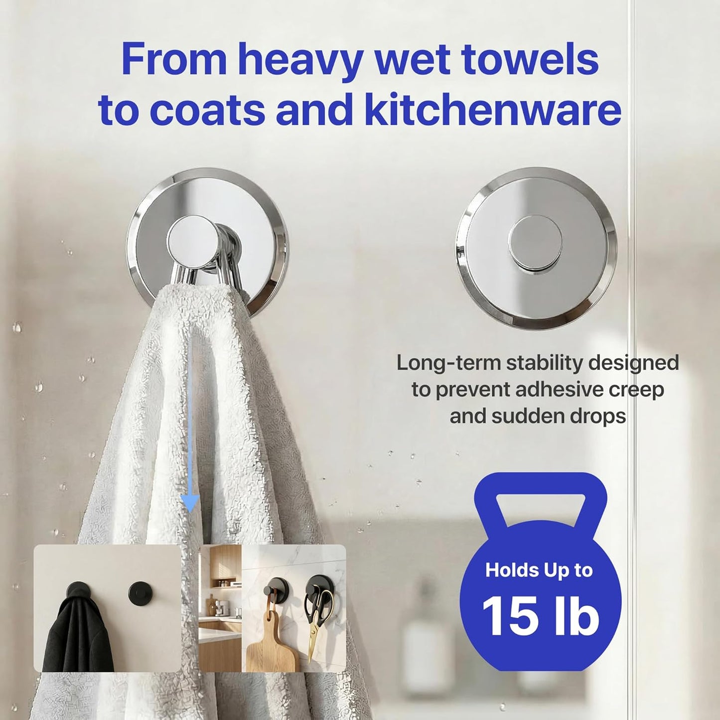 HOME SO Suction Cup Hooks for Shower & Bathroom Towel Holder 2-Pack – Suction Cups Hooks for Hanging Towels, Robes, & Coats - Tiles, Glass Door or Mirror – Shower Hooks & Towel Hooks Organizer - Black