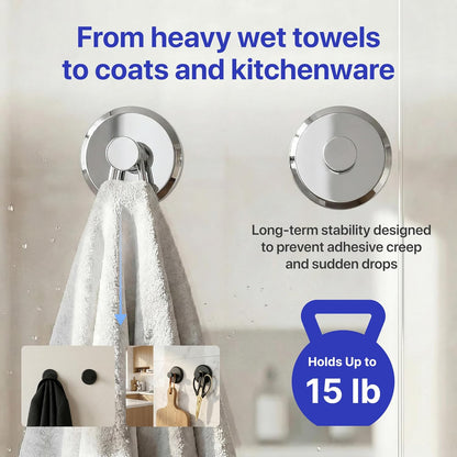 HOME SO Suction Cup Hooks for Shower & Bathroom Towel Holder 2-Pack – Suction Cups Hooks for Hanging Towels, Robes, & Coats - Tiles, Glass Door or Mirror – Shower Hooks & Towel Hooks Organizer - Black
