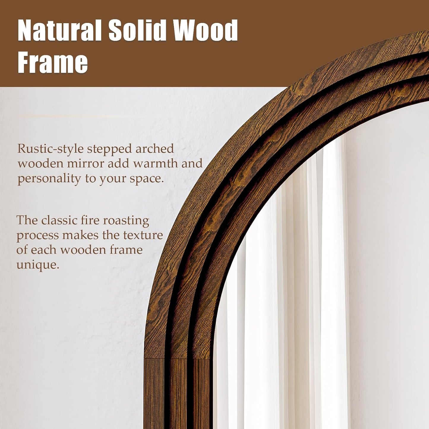 30"x71" Full Length Mirror Solid Wood Frame, Arched Floor Mirror Full Length with Stand, Room Decor Big Full Body Mirror with HD Tempered Glass for Bedroom, Living Room, Walnut Wood