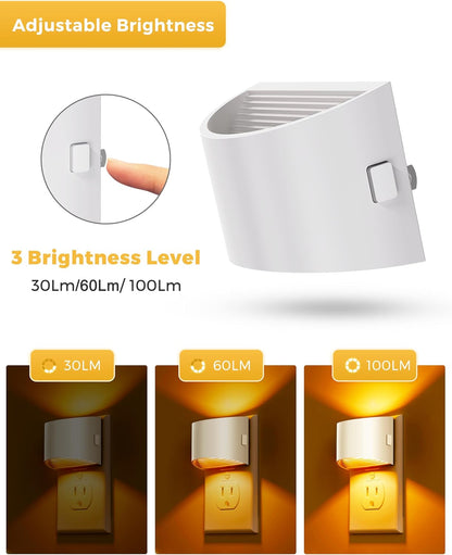 L LOHAS LED Night Lights Plug into Wall 2 Pack, Dusk to Dawn Sensor Nightlight, Brightness Adjustable, 3000K Soft White