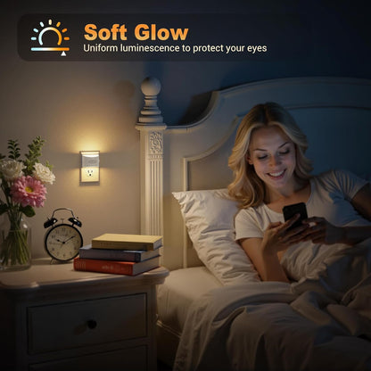 JandCase Motion Sensor Night Light, 2 Pack Motion Activated Night-Lights, 3000K Warm White LED Night Lights Plug into Wall, 30/60LM Adjustable Brightness, for Kids Adults Bathroom Bedroom