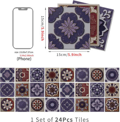 Peel and Stick Backsplash Tile Sticker for Kitchen and Bathroom Walls - 24 Removable 5.9"x5.9" Tiles, Waterproof