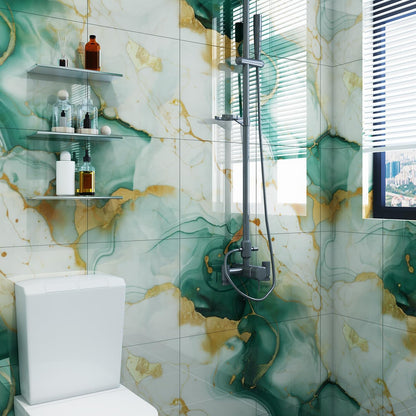 10pcs Peel and Stick Tile Shower Waterproof Marble Tiles Wall Panels, 11.8"x11.8" Self-Adhesive Backsplash Tile, PVC Wall Panels Shower Tiles for Home Bathroom, Kitchen, Living Room Blue