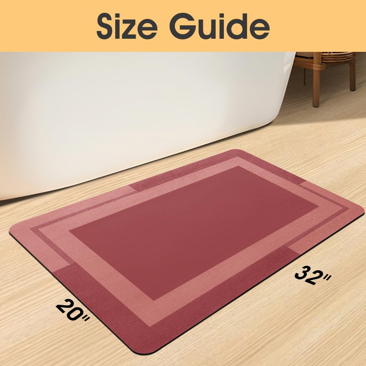 ACCUMTEK Non Slip Bath Mat, Thin Bathroom Rugs Fit Under Door, Quick Dry Bath Mats, Machine Washable Bath Rugs for Bathroom, Bathtub & Kitchen, Grey/Bordered/24 x17
