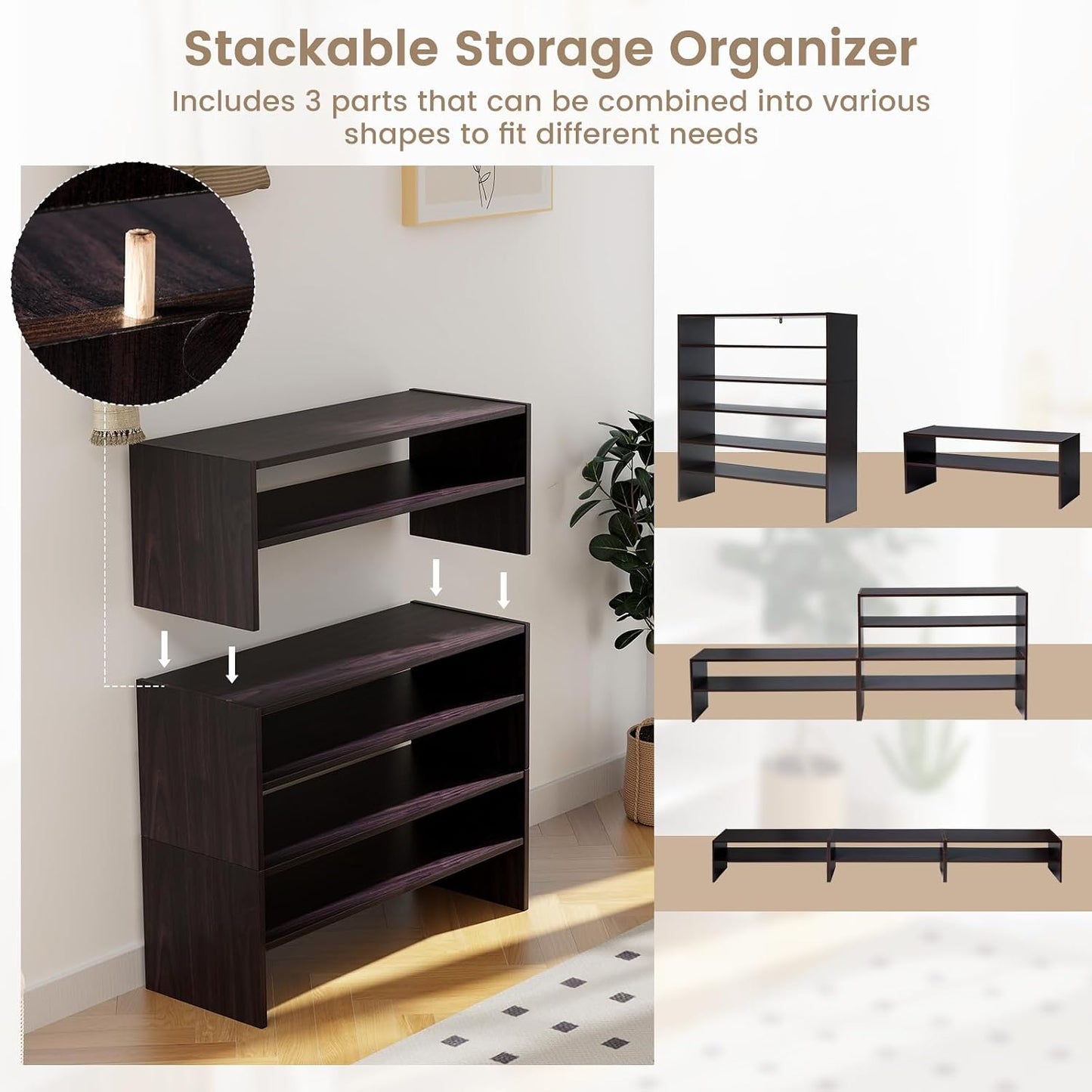 COSTWAY 6-Tier Shoe Rack, Extra Wide Shoe Shelf Organizer with Stackable Design, 31" Freestanding Adjustable Storage Shoe Stand for Small Space Entryway Hallway Closet (1,Black)