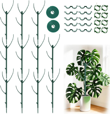 26Pcs Plant Support Combo, 5Pcs Stackable Monstera Plant Stakes Trellis+ 20Pcs Garden Clips + 1Pcs Ties, Moss Pole Alternative for Indoor Outdoor Climbing Vines Houseplants