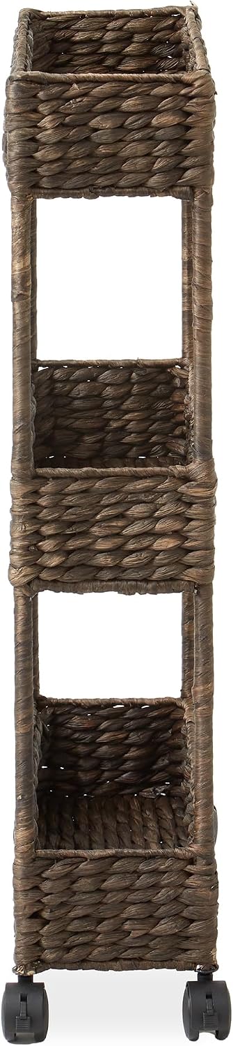 Casafield 3-Tier Rolling Storage Cart - Natural, Water Hyacinth Nursery Caddy, Utility Cart for Bathroom, Craft Room, Laundry Room Organization