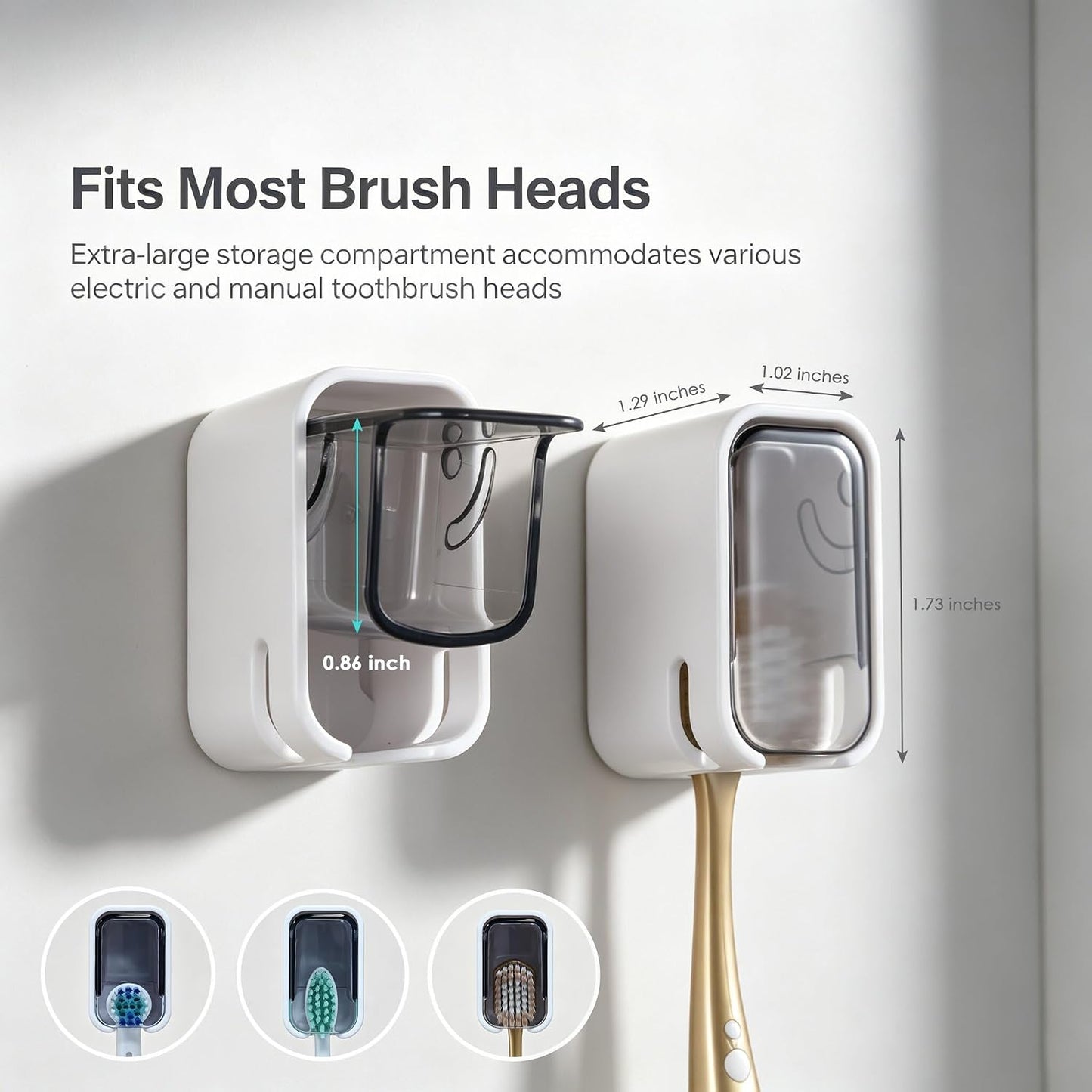 2PCS Toothbrush Holder Wall Mounted for Bathroom with Cover for Shower - with Toothpaste Clip - Single Slot Toothbrush Dispenser Storage Organizer for Travel with Detachable Design