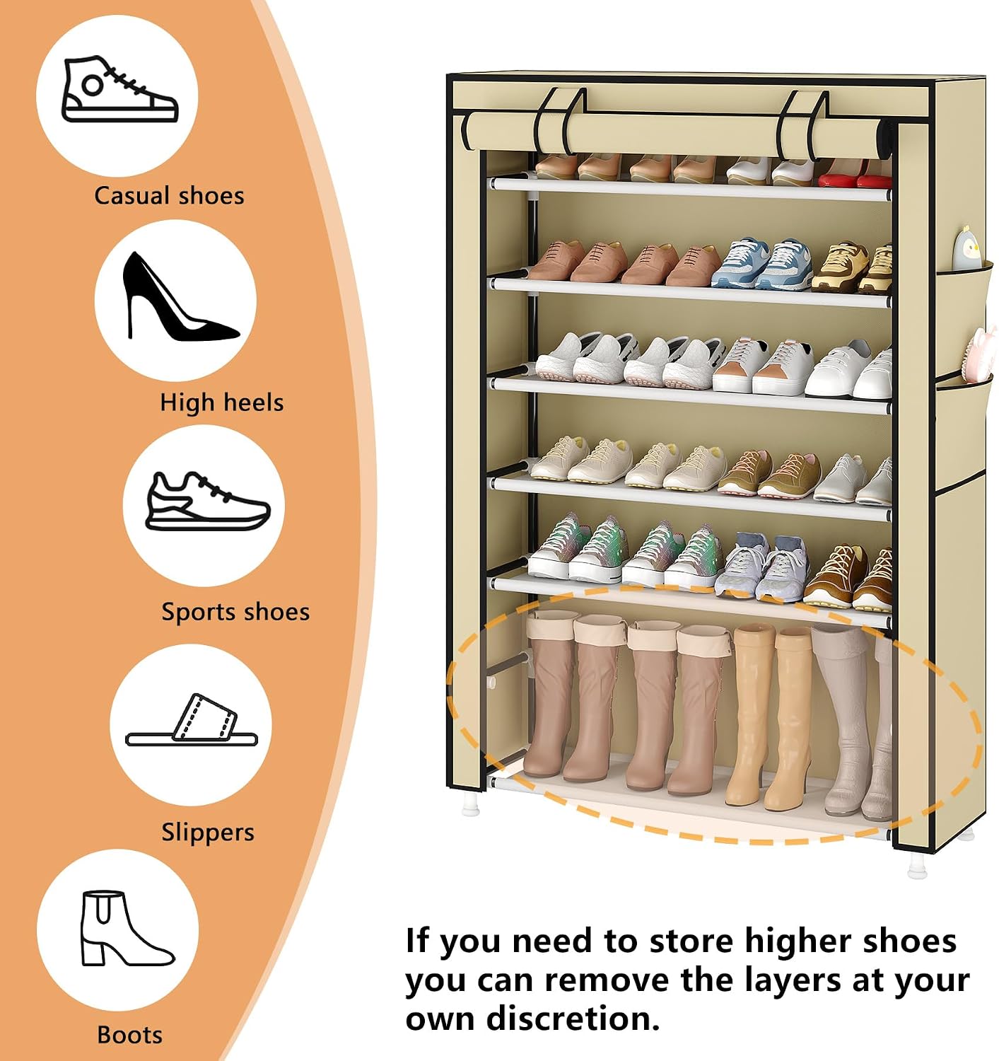 Laiensia 9-Tier Vertical Shoe Rack Organizer, Space Saving Shoe Storage Organizer, Non-Woven Cover Shoe Shelf Holds 36-45 Pairs for Bedroom, Hallway, Closet Entryway, Black