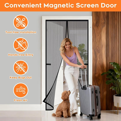 Magnetic Screen Door, Screen Door Mesh, Heavy-Duty Mesh Curtain, Door Net Keep Bugs Out, Hands Free Partition, Screen Size 38” × 83”, Fits 36” × 82” Doors, Pet & Kid Friendly, Black