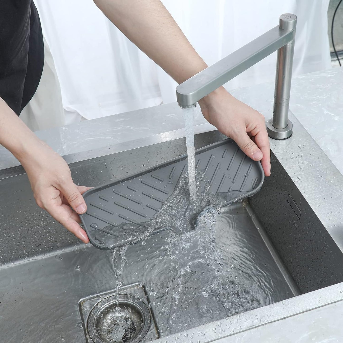 MicoYang Silicone Bathroom Soap Dishes with Drain Spout-Bathroom and Kitchen Sink Organizer,Sponge Holder,Dish Soap Tray,Perfect for Dispenser,Scrubber,Bottle,Cup on Sink or Counter-Coffee 4.9"×3.2"