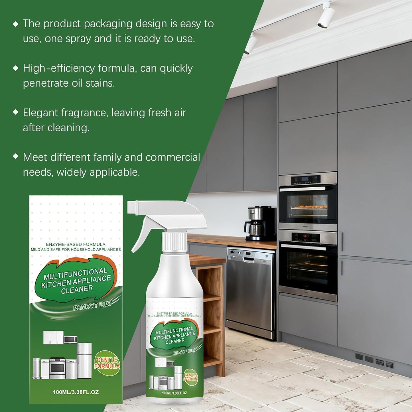 Zanvori Kitchen Cleaner, Multi-Purpose Enzyme Foam Cleaner, Powerful Multipurpose Kitchen Appliance Cleaner Spray, Heavy Duty Degreaser Stain Remove, for Household, Oven, Stove, Range Hood (1pc)