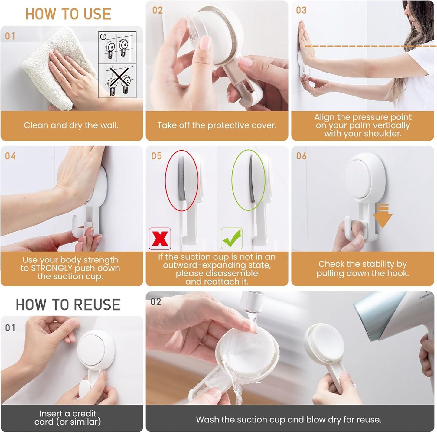 LEVERLOC Razor Holder for Shower 2 Pack, Powerful Suction Cup Shower Hooks for Towel, Loofah, Razor, Squeegee, Damage-Free Wall Hooks, Shaver Holder for Bathroom, Easy to Install and Reuse, White
